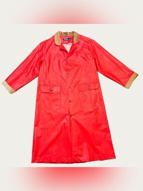Polo Ralph Lauren Large Red Rubberized Canvas Trench Coat Vintage Late 80s RARE